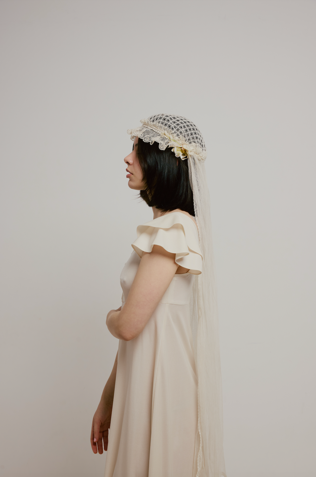 70s Cream Butterfly Sleeve Dress