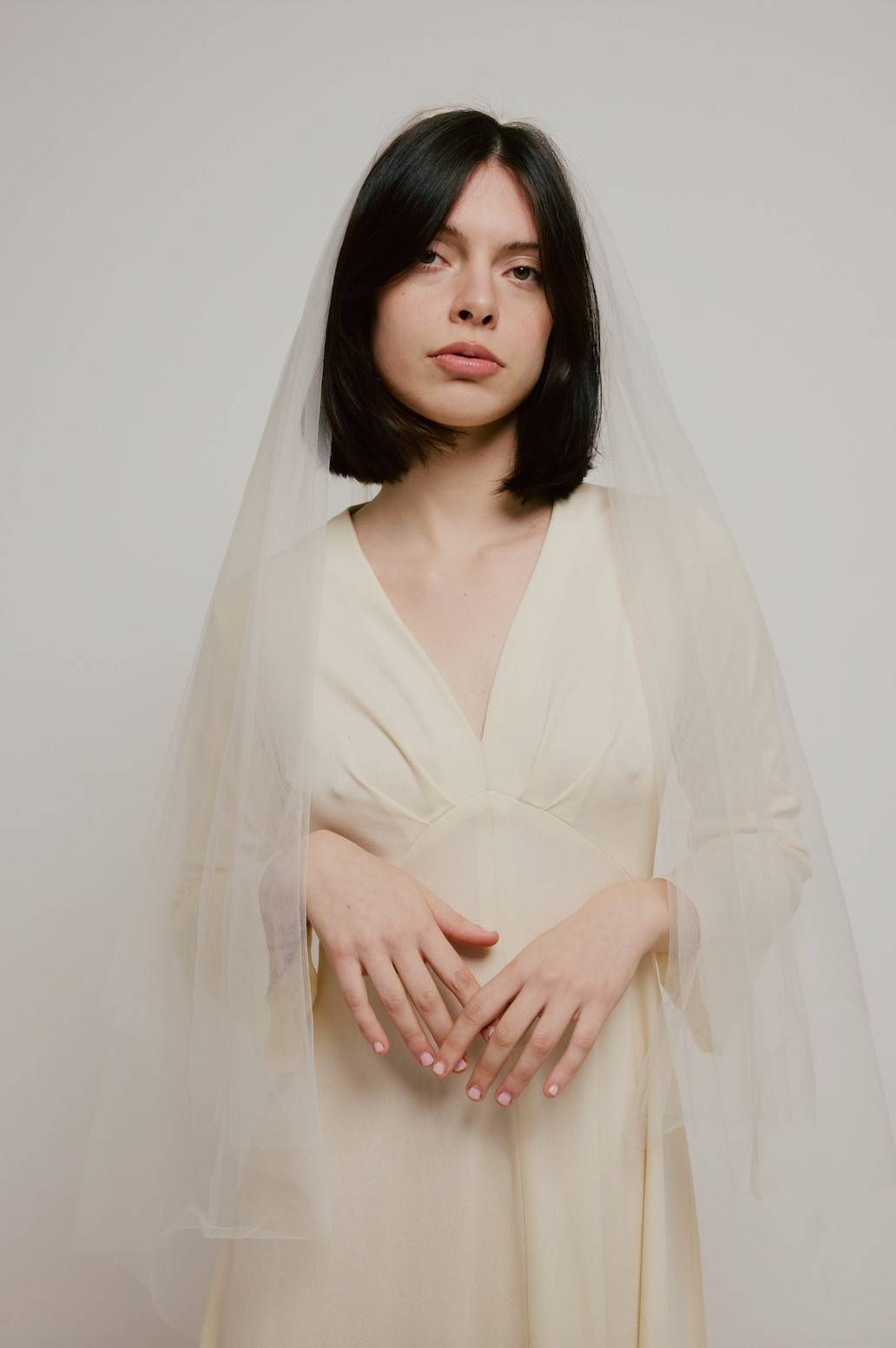 70s Cream V-neckline Dress