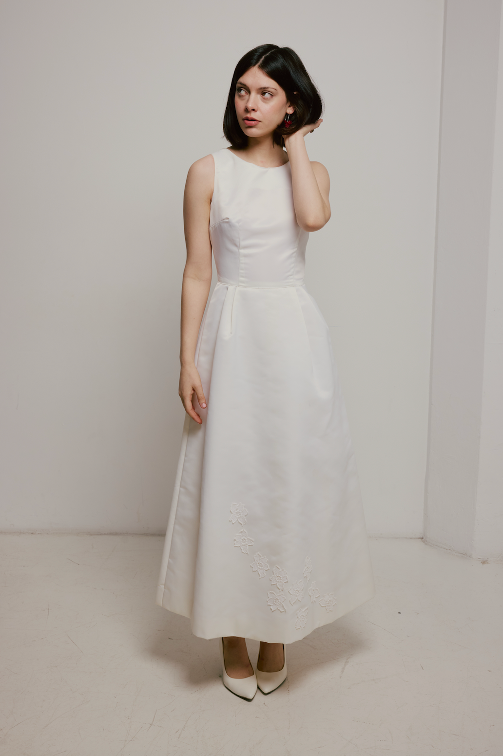 60s Classic A-line Floral Lace Detail Dress
