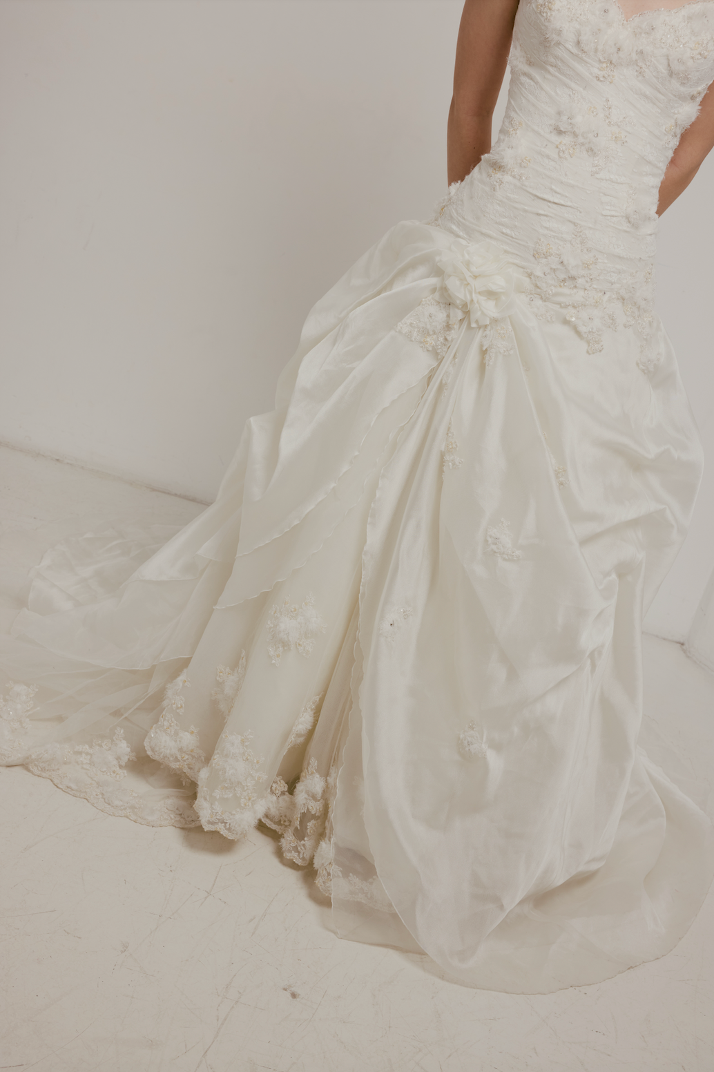 90s Couture Drop Waist Draped Skirt Gown