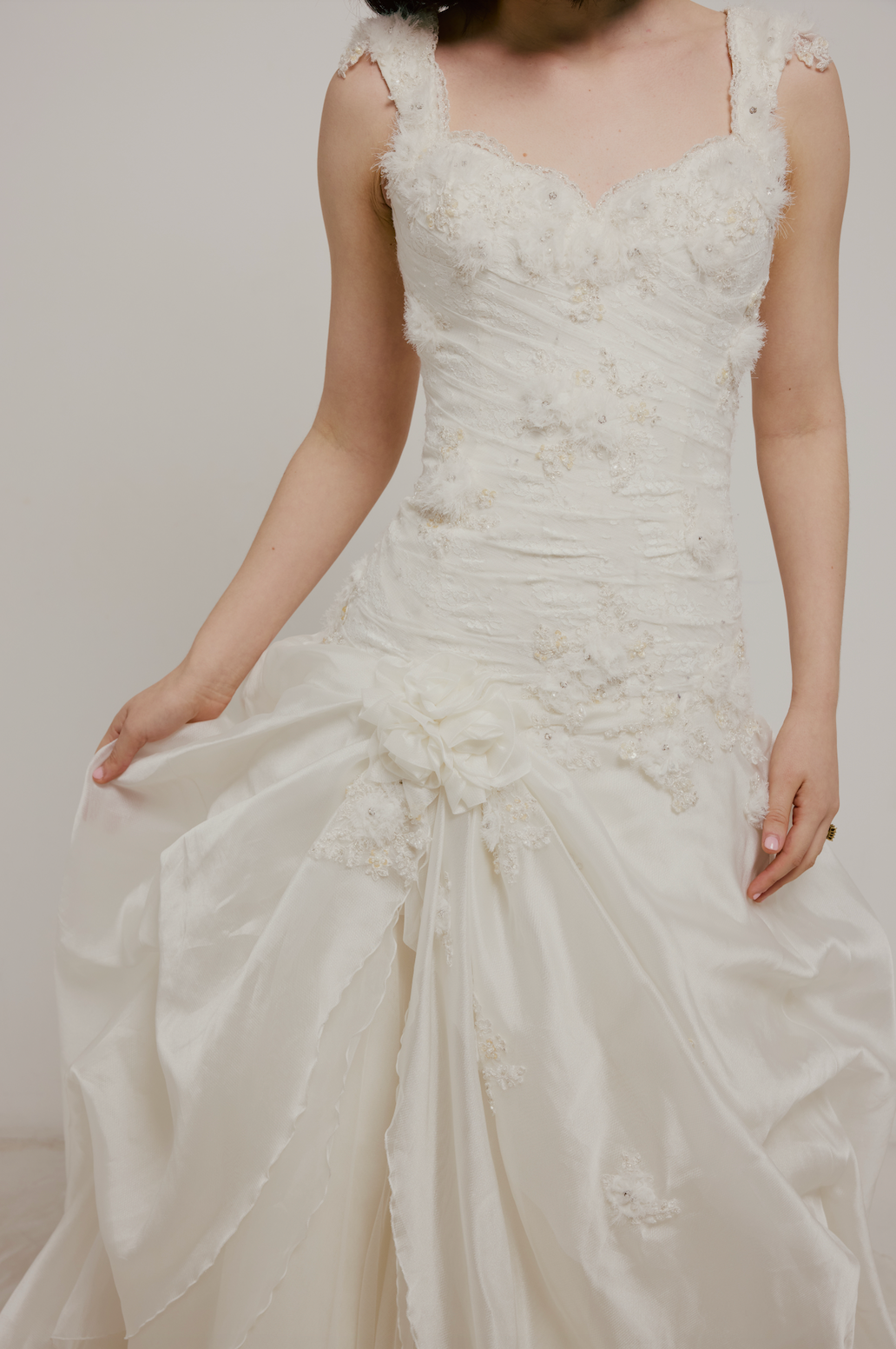 90s Couture Drop Waist Draped Skirt Gown
