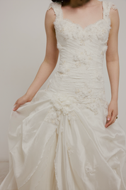 90s Couture Drop Waist Draped Skirt Gown