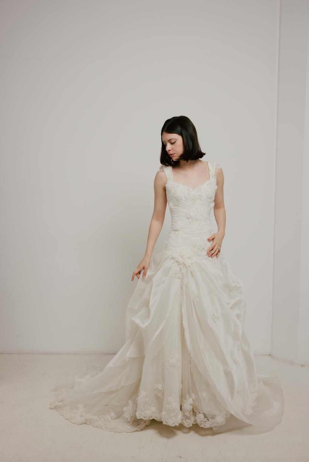 90s Couture Drop Waist Draped Skirt Gown
