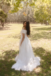 40s Silk Organza Off-the-shoulder Dress