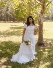40s Silk Organza Off-the-shoulder Dress