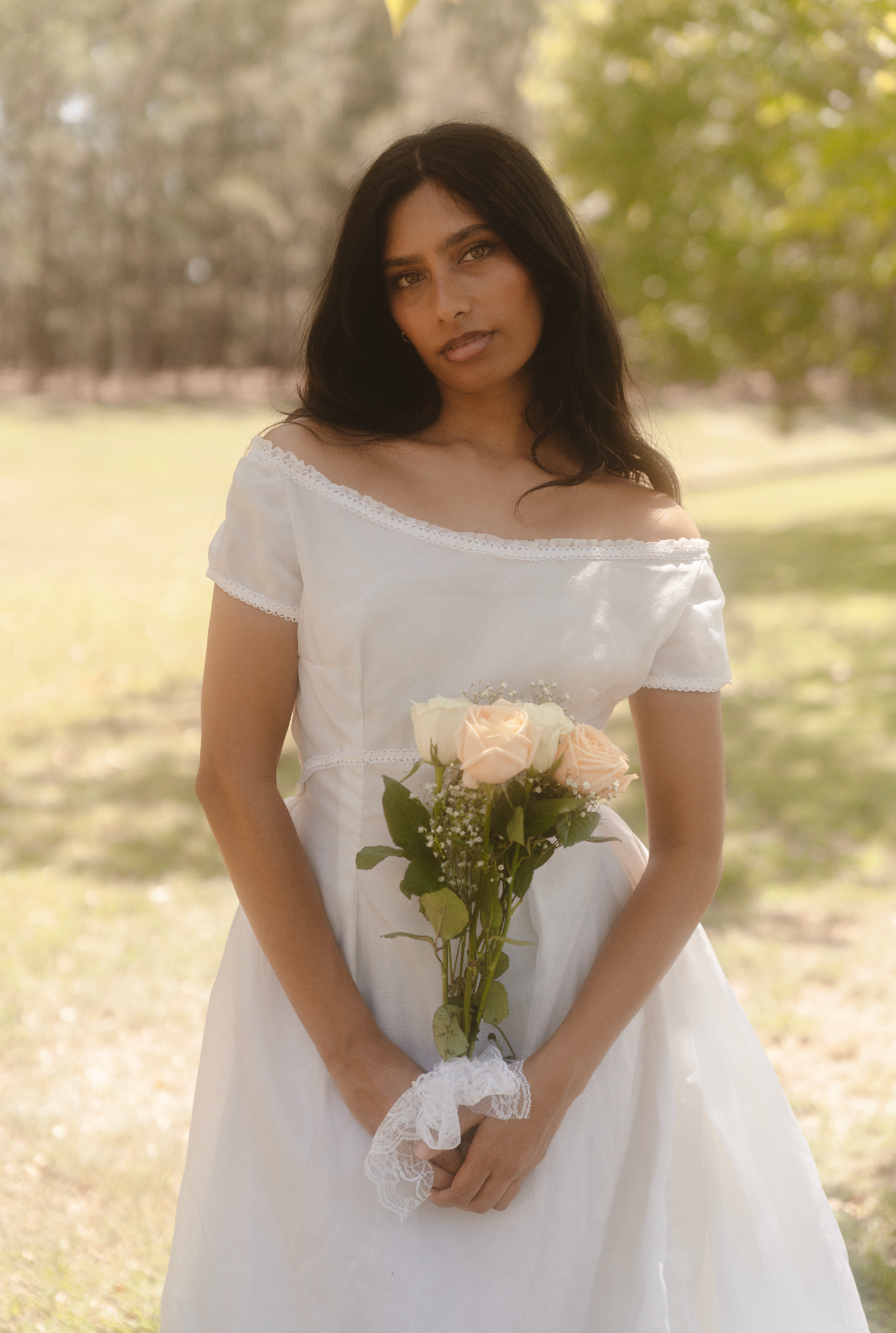 40s Silk Organza Off-the-shoulder Dress