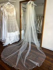 80s Adorned Headpiece Cathedral Veil with Fingertip Blusher